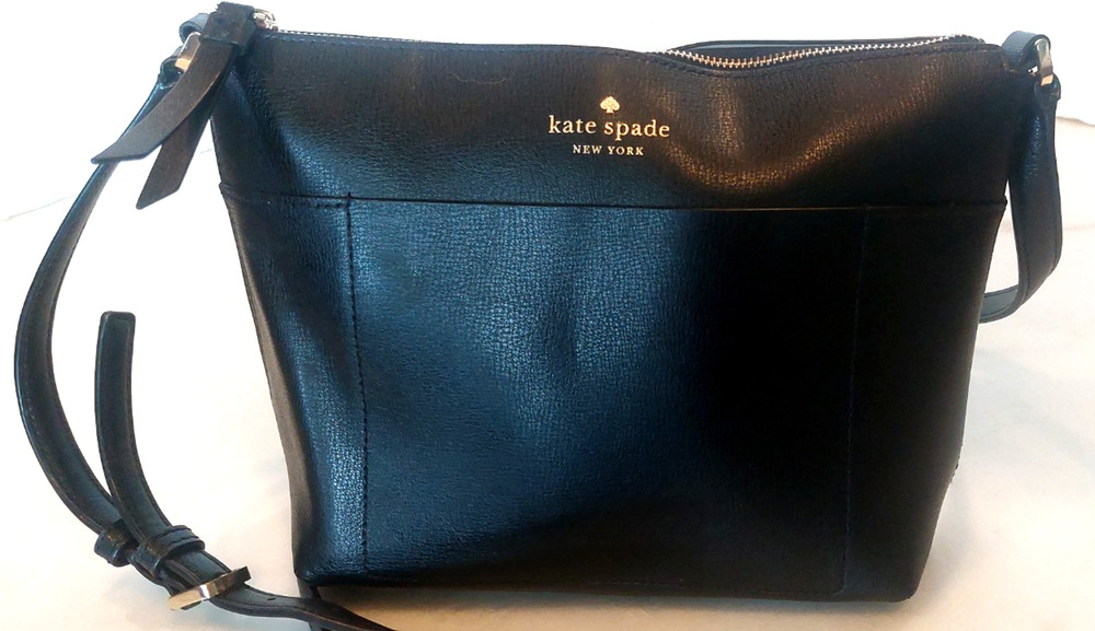 Kate Spade New York Black Pebbled Crossbody Bag Zip Top Gold Hardware